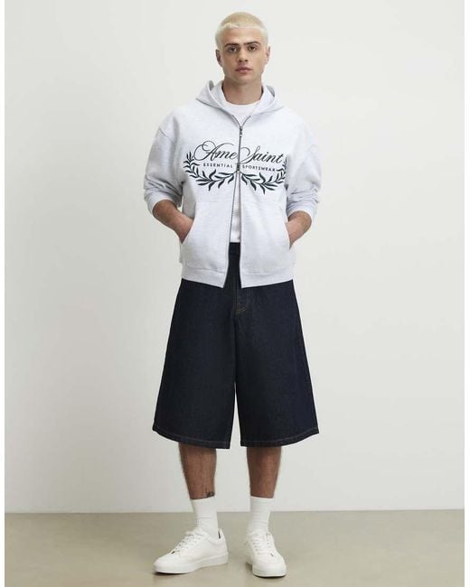 River Island White Oversized Fit Cotton Ame Saint Hoodie for men