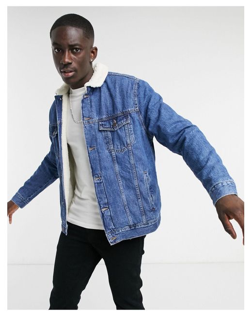 Bershka Denim Trucker Jacket With Borg 