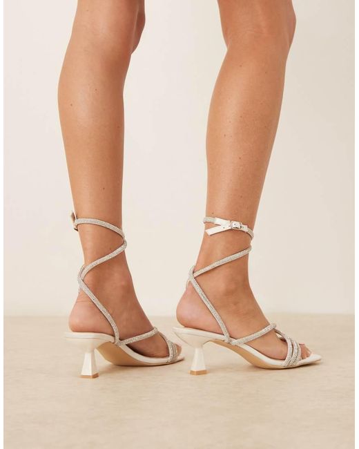 Be Mine Wide Fit Natural Bridal Easha Kitten Heel Sandals With Embellished Straps