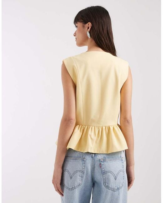 ASOS Yellow Button Down Peplum Tailored Top