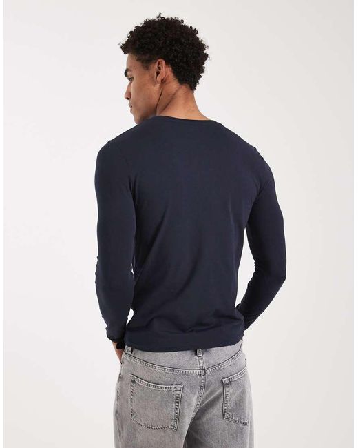 ASOS Blue Essentials Muscle Fit Long Sleeve T-shirt for men