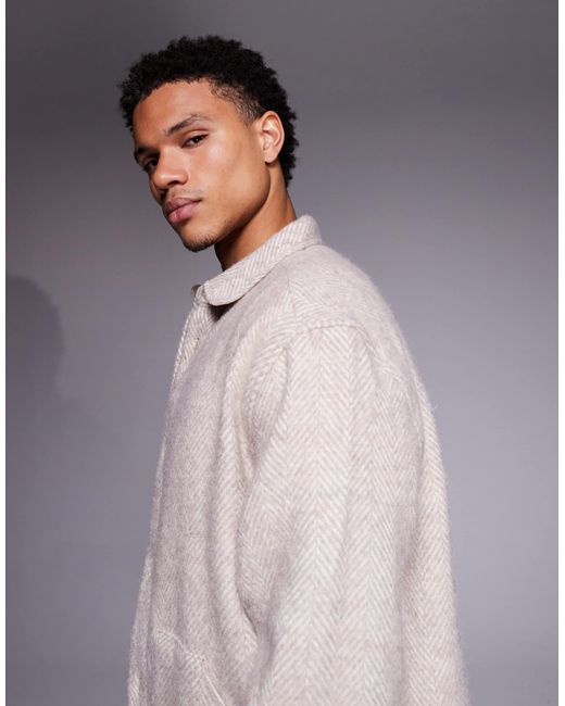 ASOS Gray Textured Herringbone Overshirt for men