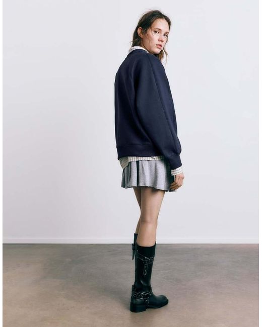 Pull&Bear Blue Oversize Sweatshirt With Seams