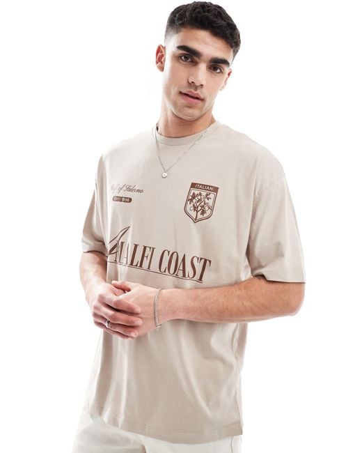 ASOS Natural Oversized T-Shirt With City Graphic for men