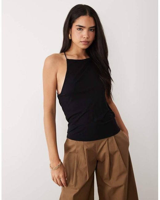 ASOS Black Slinky Cami Top With Trim Detail And Cowl Back