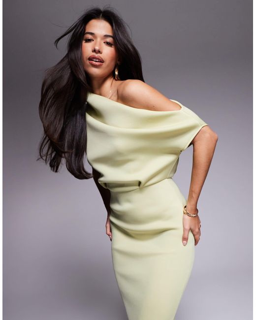 Robe mi-longue en néoprène avec encolure sculpturale - vert sauge ASOS en coloris Natural