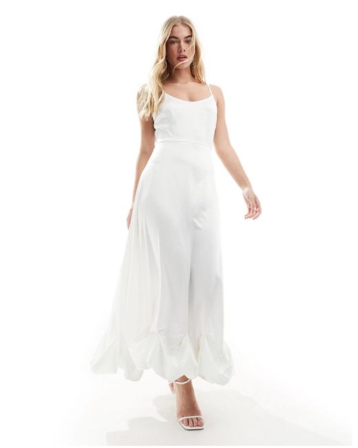 Vila White Bridal Satin Cami Maxi Dress With Stitch Detail Hem