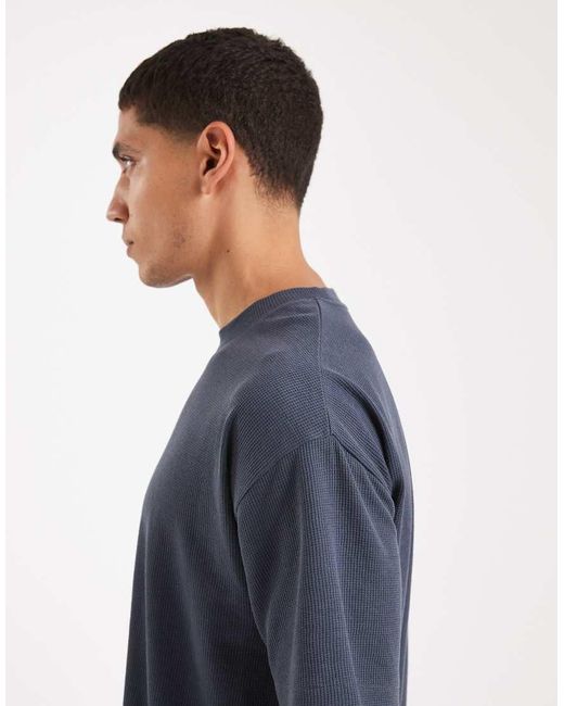 New Look Blue Waffle Oversized T-Shirt Co-Ord for men