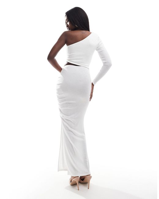 In The Style White Exclusive Slinky Cut Out One Shoulder Maxi Dress
