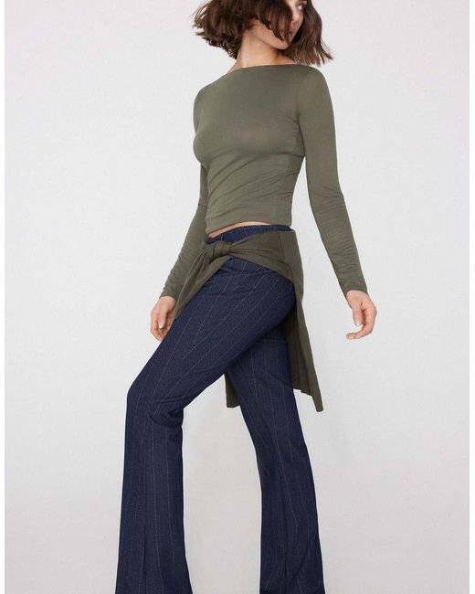 Tezenis Gray Long-Sleeved Viscose Top With Boat Neck