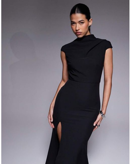 Jarlo Blue High Neck Maxi Dress With Thigh Split