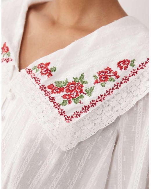 Nobody's Child White Eloise Cotton Rich Oversized Embroidered Collar Blouse