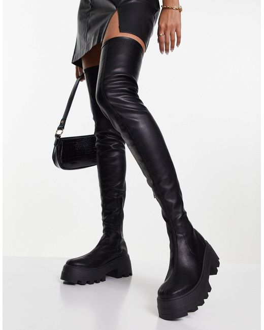 ASOS Kaya Chunky Over The Knee Boots in Black | Lyst