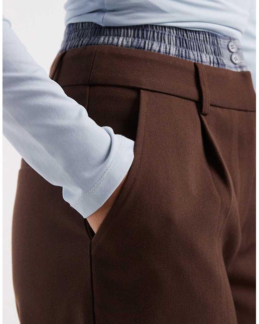 4th & Reckless Blue Exclusive Check Waistband Detail Wide Leg Tailored Trouser
