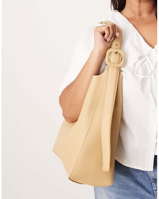 Borsa A Mano Classica Color Latte Con Manico Regolabile di Mango in Natural