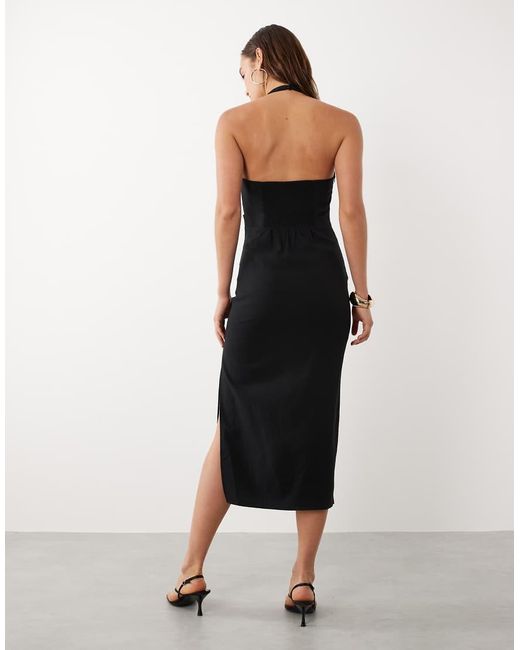 Mango Black Starring Hailey Bieber Halterneck Maxi Dress With Side Slit
