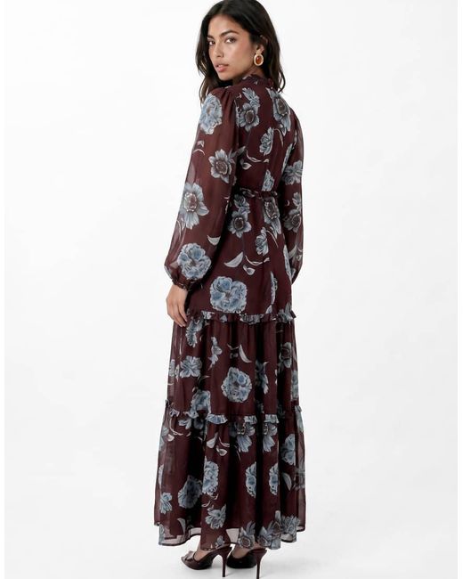 ANAYA Purple Floral High Neck Long Sleeve Tiered Maxi Dress