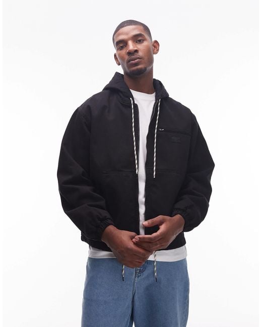 No Problemo Blue Zip Through Hooded Cotton Workwear Jacket for men