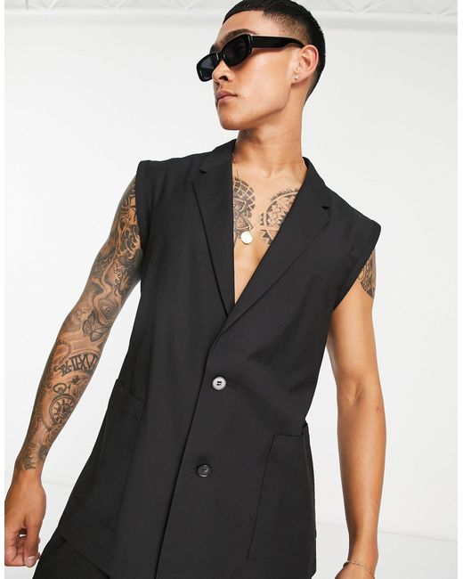ASOS Synthetic Sleeveless Slim Fit Suit Jacket in Black for Men Lyst UK