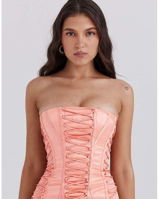 House Of Cb Orange Sirena Satin Strapless Mini Dress