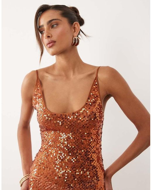 ASOS Natural Scattered Sequin Embellished Cami Mini Dress