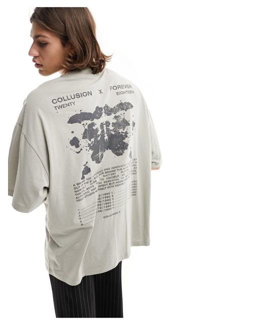 T-shirt color pietra con stampa band forever di Collusion in Gray da Uomo