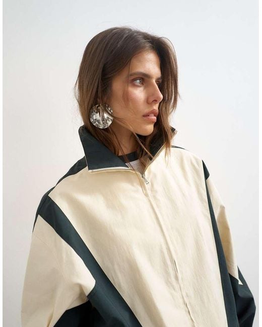 TOPSHOP Natural Colour Block Funnel Neck Jacket