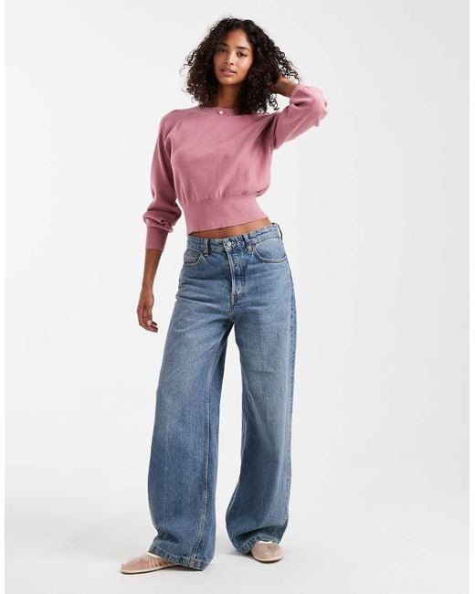 ASOS Pink Knit Crew Neck Sweater With Waisted Detail