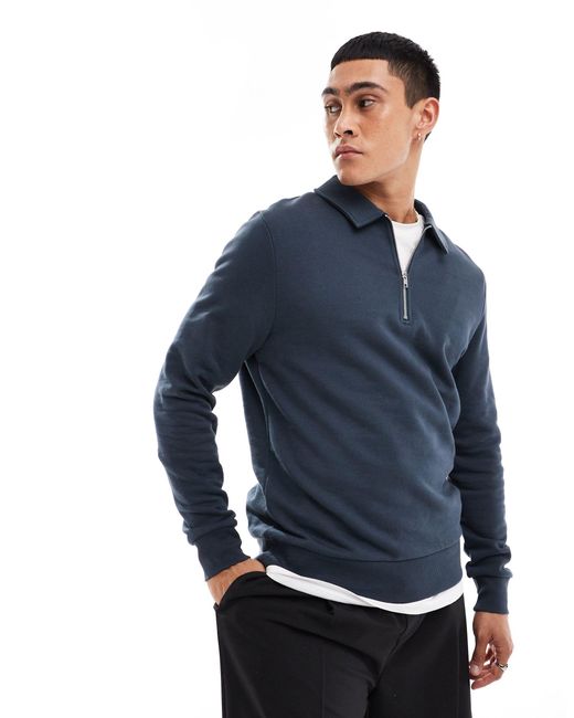 ASOS Blue Polo Sweatshirt With Zip for men