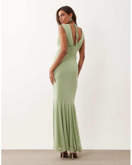 ASOS Green V Neck Fishtail Maxi Dress
