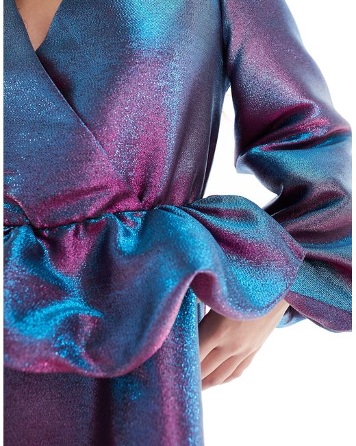 Robe courte bouffante à volants - métallisé Y.A.S en coloris Purple