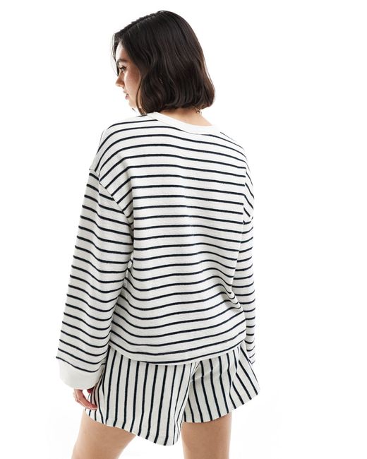 ASOS White Textured Stripe Long Sleeve T-shirt Co-ord