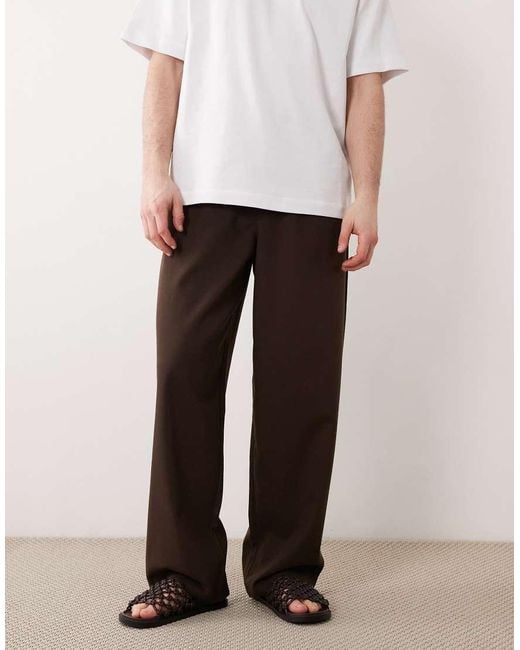 ASOS White Loose Straight Elasticated Pants With Pleat for men