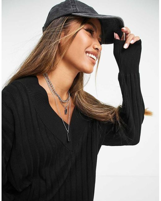 ONLY Black Knitted V Neck Midaxi Dress