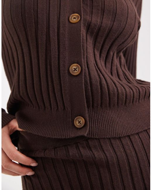 Object Brown Rib Knitted Button Front Polo Co-ord
