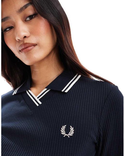 トップス FRED PERRY Long Sleeve Ribbed Polo Shirt Fred Perry twin tipped long sleeve polo shirt in white | ASOS