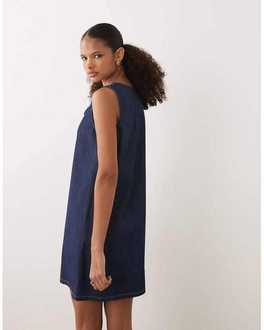 ASOS Blue Denim Keyhole Mini Shift Dress With Bow Detail