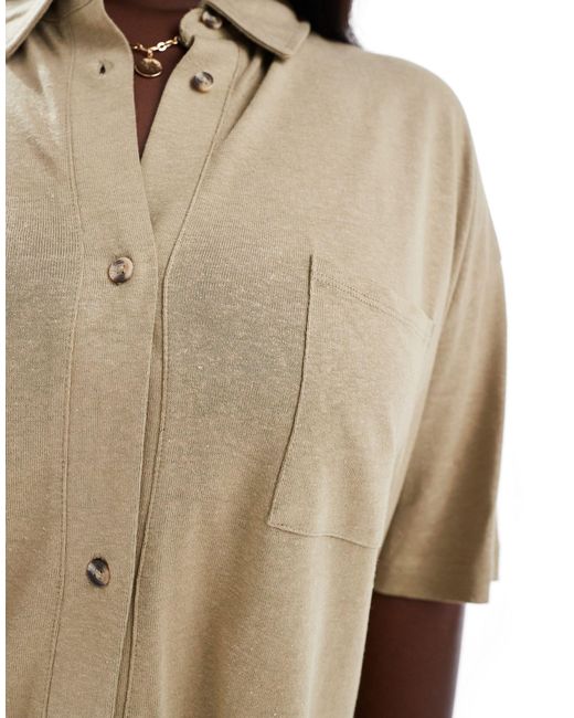 ASOS Natural Asos Design Curve Linen Look Resort Shirt