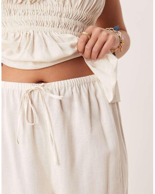 ASOS Natural Asos Design Curve Belle Beach Wide Leg Pants With Linen