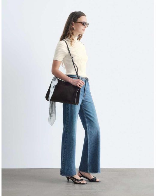 & Other Stories Blue Cotton-blend Short Sleeve Knitted Top With Shoulder Button Detail