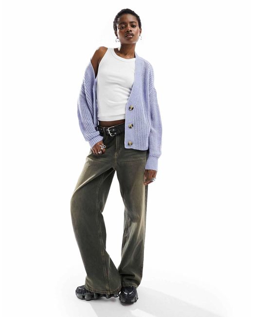 ONLY Blue Ribbed Knit Button Down Cardigan