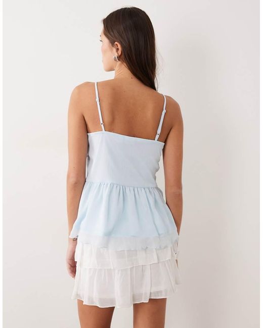 Vila Blue Tie Front Cami Top With Frill Trim