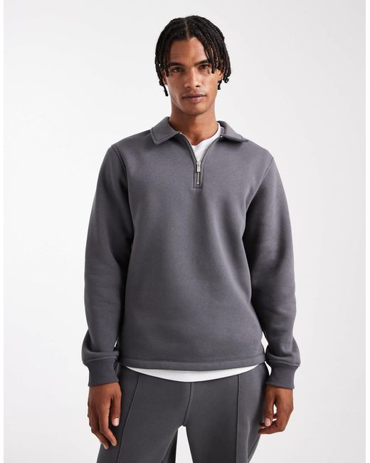ASOS Gray Co-ord Quarter Zip Sweatshirt With Collar for men