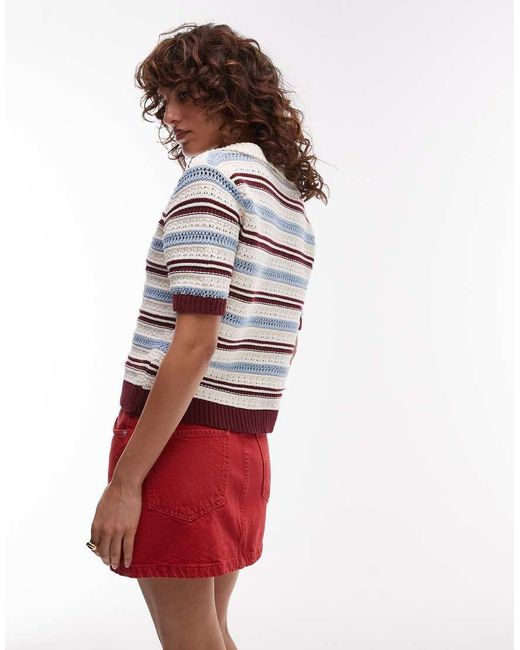 TOPSHOP Red Denim Mini Pelmet Skirt