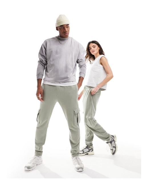 ASOS White Unisex Tapered Sweatpants With Cargo Pockets