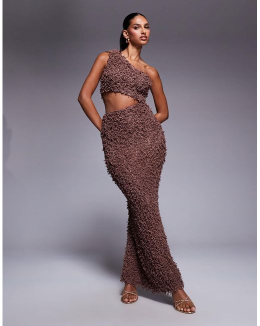 ASOS Purple One Shoulder Knotted And Trim Detail With Cut Out Fluffy Maxi Dress
