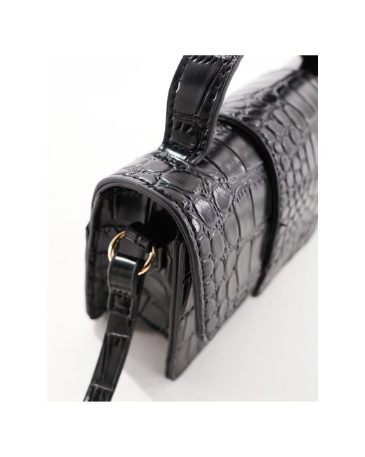 Glamorous Black Crossbody Croc Pu Bag