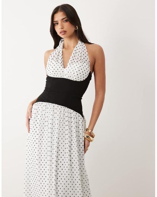 TFNC London White Chiffon Contrast Waistband Halter Neck Maxi Dress