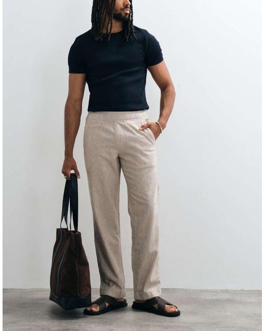 Abercrombie & Fitch Brown Cotton Linen Mix Relaxed Fit Pull On Trouser for men
