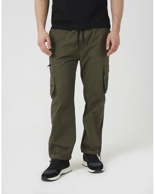 Brave Soul Green Cotton Cargo Trousers With Bungee Hem for men
